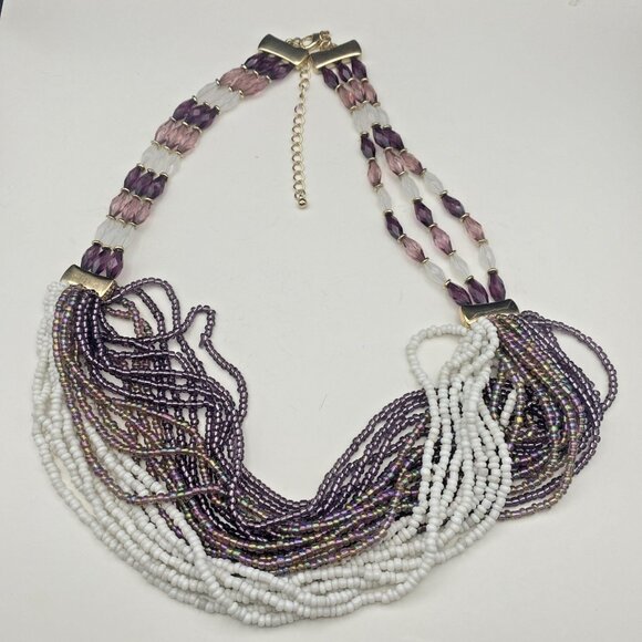 Lot of 3 Boho Statement Necklaces Multistrand Seed Beads Acrylic Bib Art Glass - Picture 11 of 13